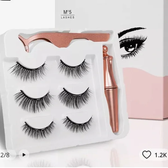 SET OF 3 PAIRS OF 3D MAGNETIC MINK LASHES WITH MAGNETIC EYELINER AND TWEEZERS - Picture 3 of 10